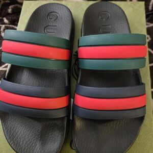 Gucci Slide Sandals with Red and Green Stripes